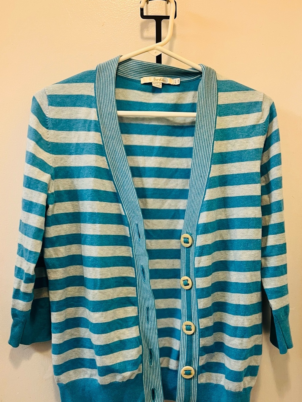 Boden Teal & Cream Striped Button-Front Cardigan